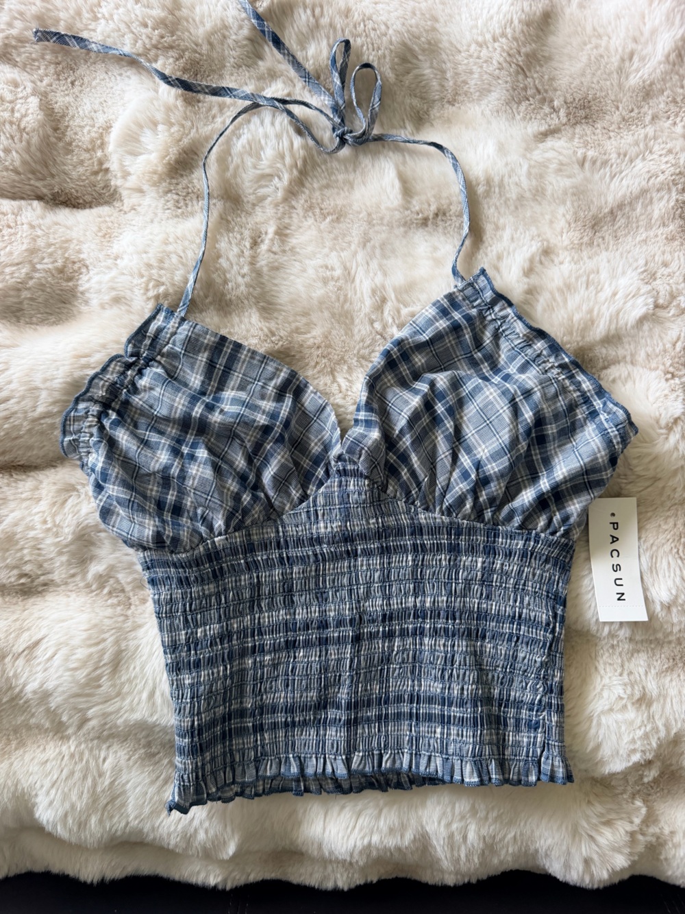 PacSun Blue Plaid Smocked Crop Top